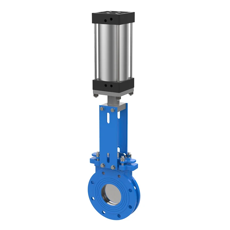 150mm Cast Iron Pneumatic Knife Gate Valve for Slurry and Serous Fluids, Wafer Double Flange Slide Valve with Air Control