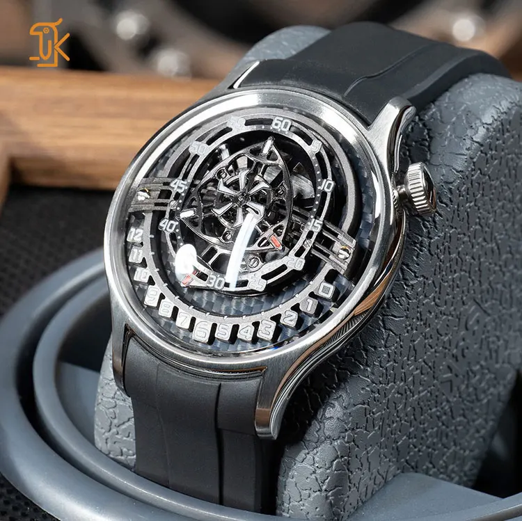 SANYIN Curved Glass Retrograde Movement Watch Custom Carbon Fiber