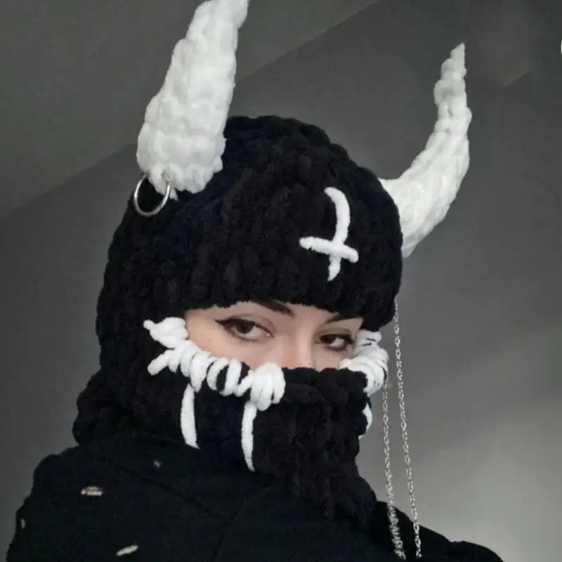 HZM-24439 Rabbit Ears Demon Horn Crochet Balaclava Ski Mask Custom