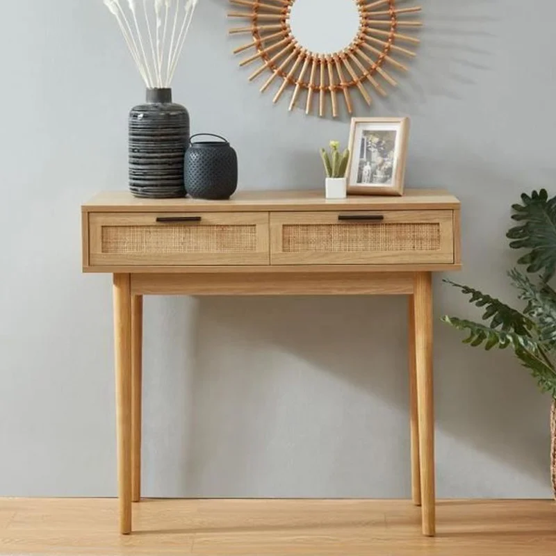 Oem Modern Entryway Console Table With Drawer Wood With Rattan Console ...