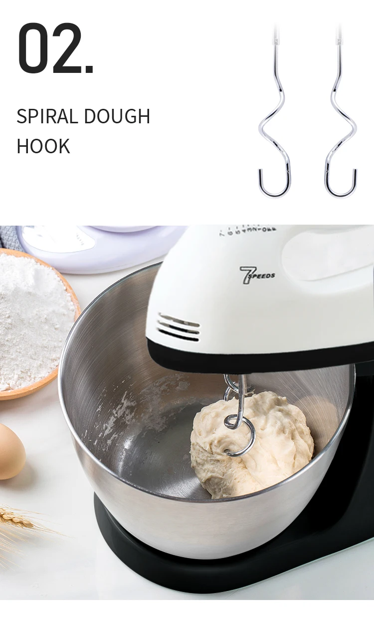 Electric Hand Mixer 7 Speed Steel Bowl Egg Cake Dough Mixer Stand Blender  Tool zch34