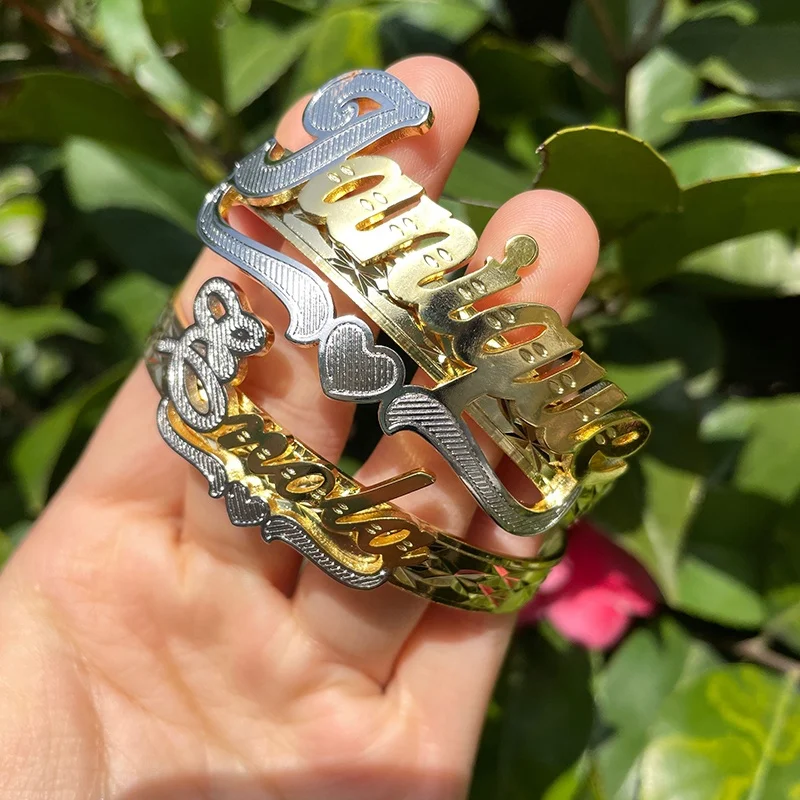 3D Name New Ladies Personalized Customized Family 3D Name Adjustable Cuff Bracelet for Men Women Jewelry Gift Bangle