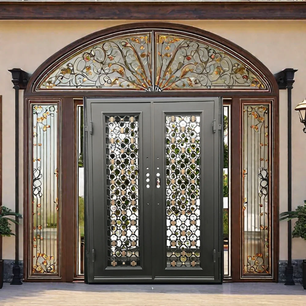 Double Entry Wrought Iron Patio Doors - Durable & Stylish