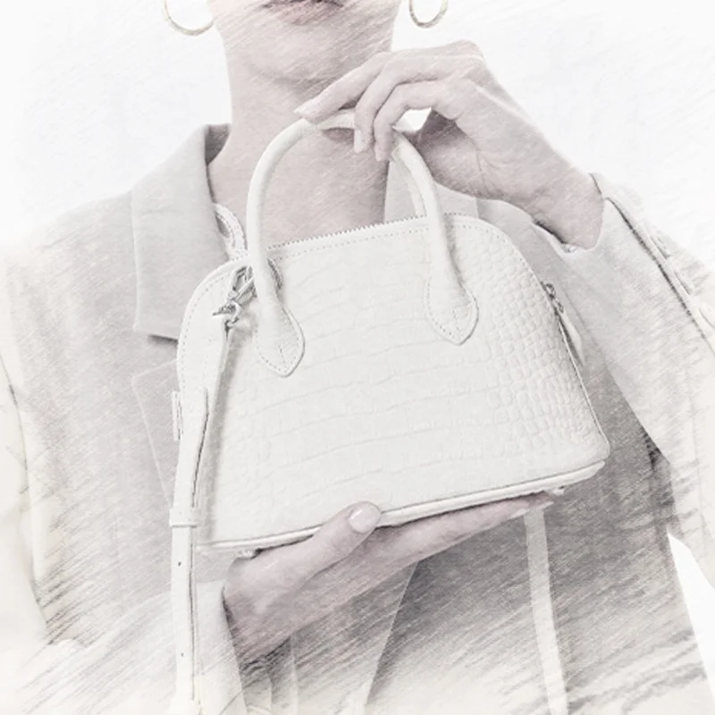 Crocodile Pattern Shell Bag Genuine Leather Women’s Single Strap Zipper Commuter Crossbody Shoulder Bag European Retro Style