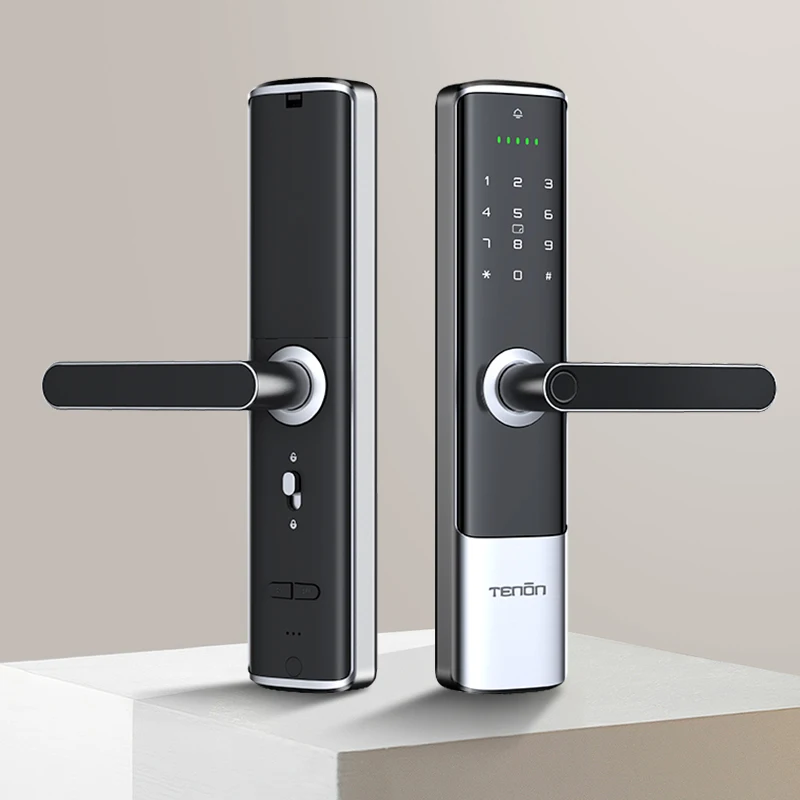 Tenon Home Smart Lock Tuya Intelligent Door Handle Biometric Fingerprint RFID Card Reader Aluminum Electronic Keyless Digital