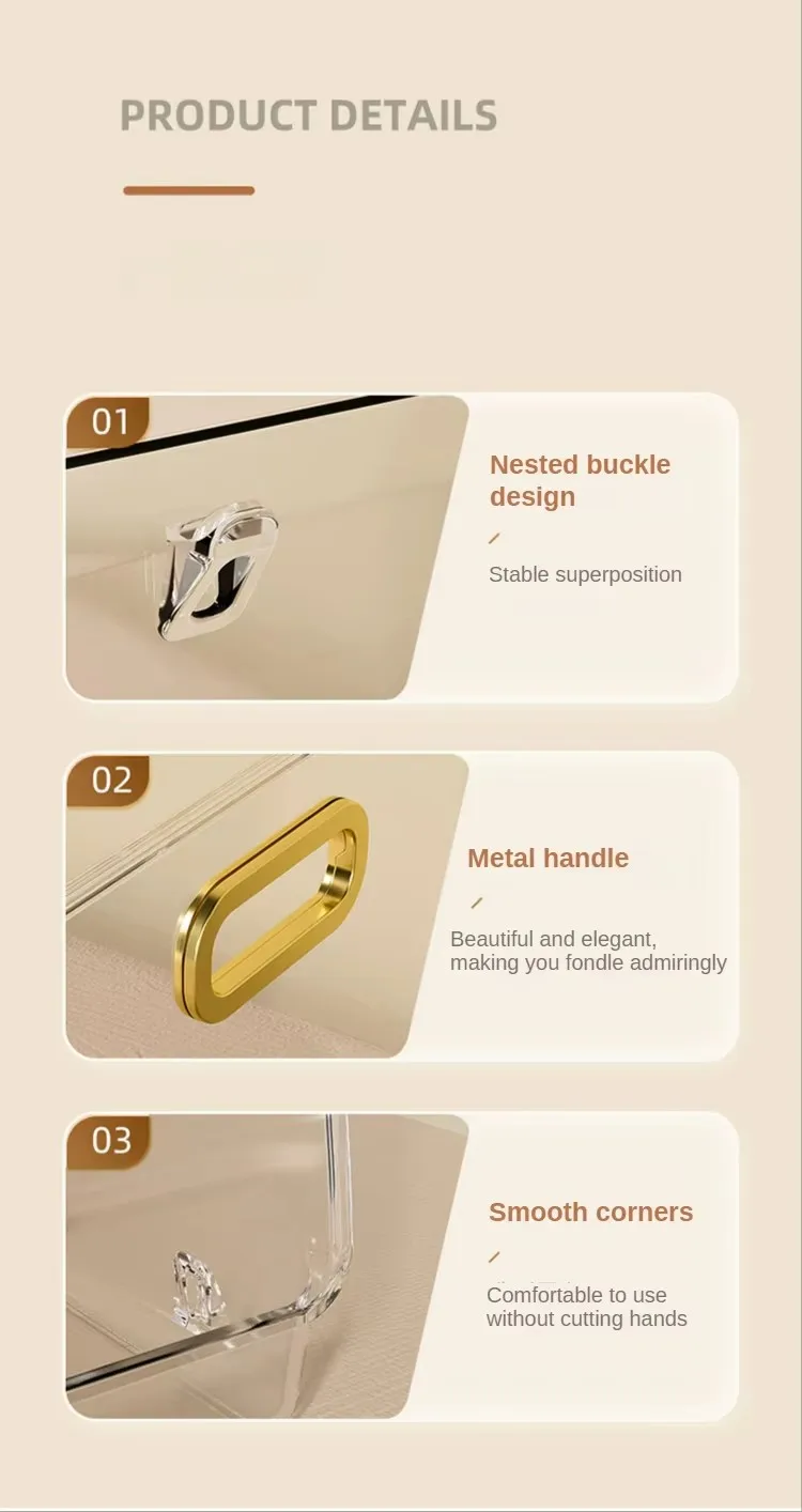 Transparent Stackable Plastic Desk Organizer Cosmetic Storage Box and Makeup Organizer details