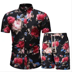 Men Two Piece Suit Set Hawaiian Shirt and Shorts Sets 2021 Summer Short Sleeve Floral Beach Shirts Men Party Vacation Clothing