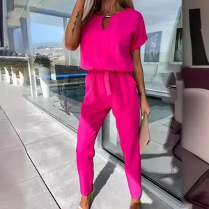 European and American Cross Border Leisure Women's Set Fashion Solid Color Trendy Jumpsuit