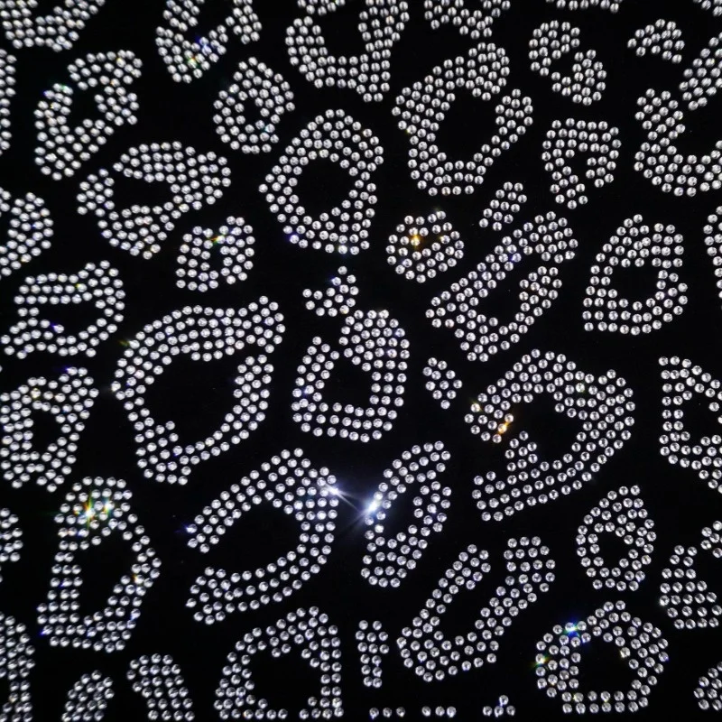 leopard pattern clear crystal strass motif iron on heat press dance dress scattered rhinestone transfer for DIY decoration