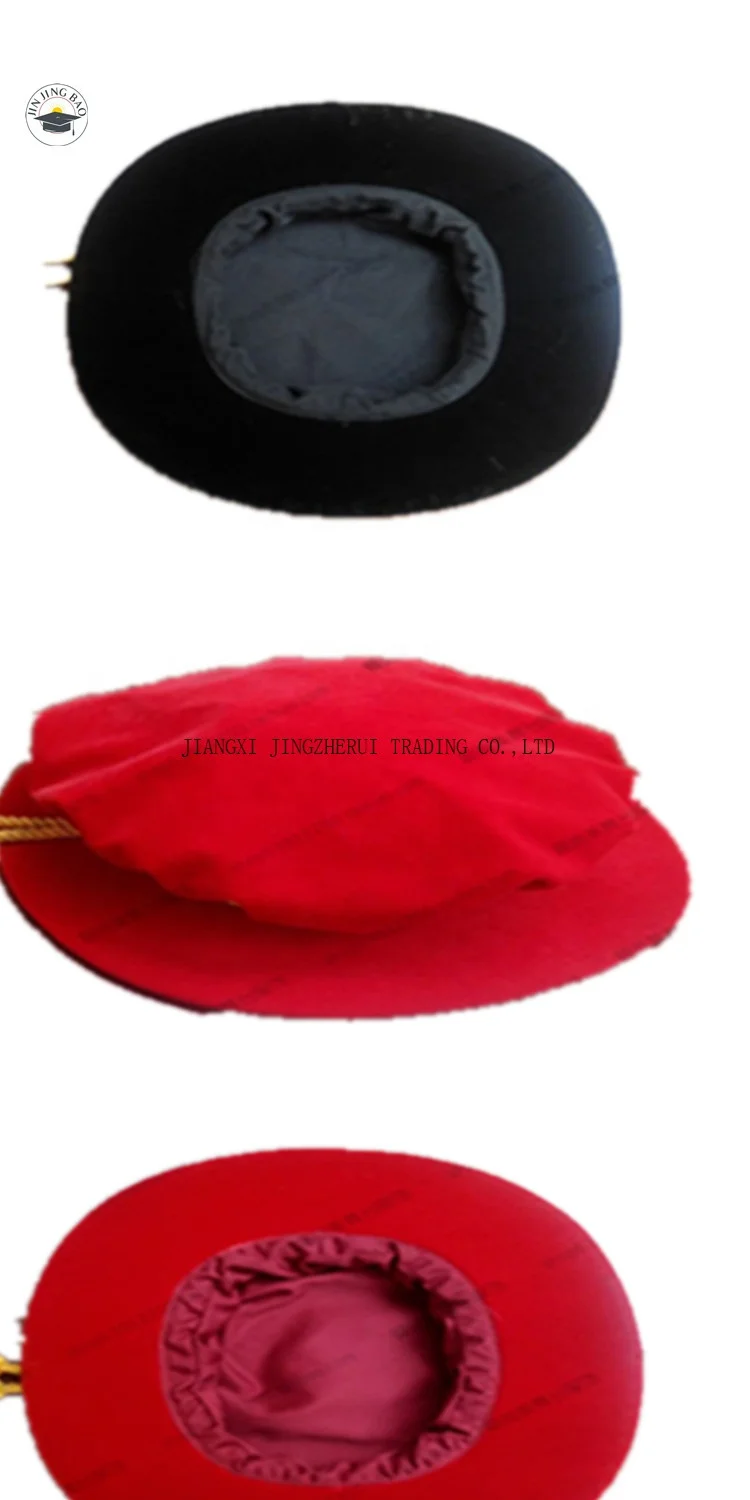 Factory Custom Doctoral  Velvet Tams With Gold Cords Doctoral Tudor Bonnets Doctoral Graduation Cap With Masters Graduation Gown