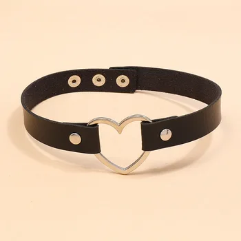New Jumbo Charm Punk Leather Choker Necklaces For Women Heart Gothic Pu Hip Hop Choker Custom