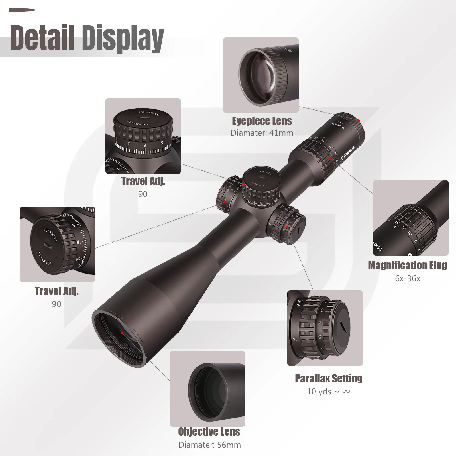 For SPINA OPTICS 6-36x56 Long Range Tactical Hunting Scope High 34mm Tube Shockproof IPX7 Rated ED FMC Glass FFP IR Long Eye