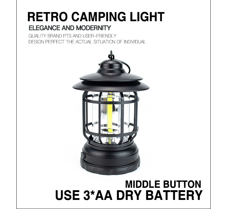 Outdoor Portable Waterproof Battery Courtyard Hiking Vintage Retro Camping Lantern Tent Lamp Night Light manufacture