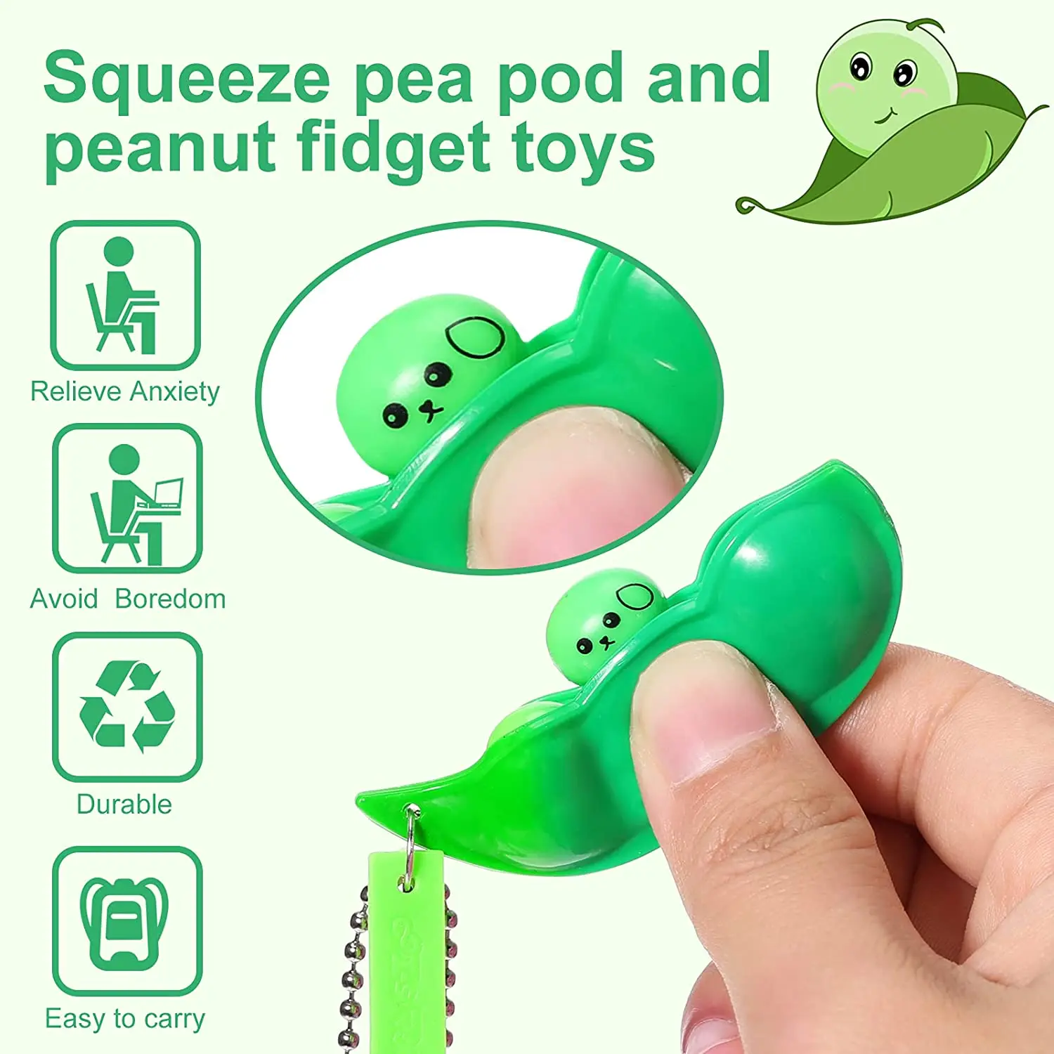 Soy Bean Peanut Pea Pod Fidget Toys Keyring Anti Anxiety Stress Relief Tool Gift 
