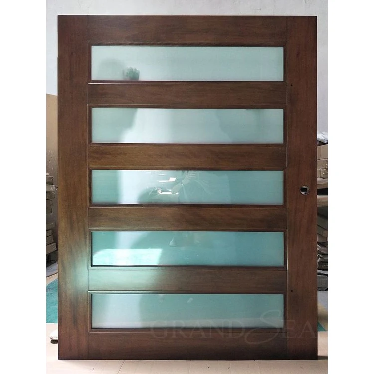 European Style Walnut Wood Frame Frosted Glass Soundproof Pivot Door for Office Building
