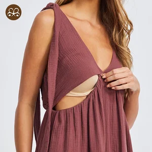 Wholesale Nursing Wear Maternity Breathable V-Neck Daily Breastfeeding Invisible Zippers Midi Dress