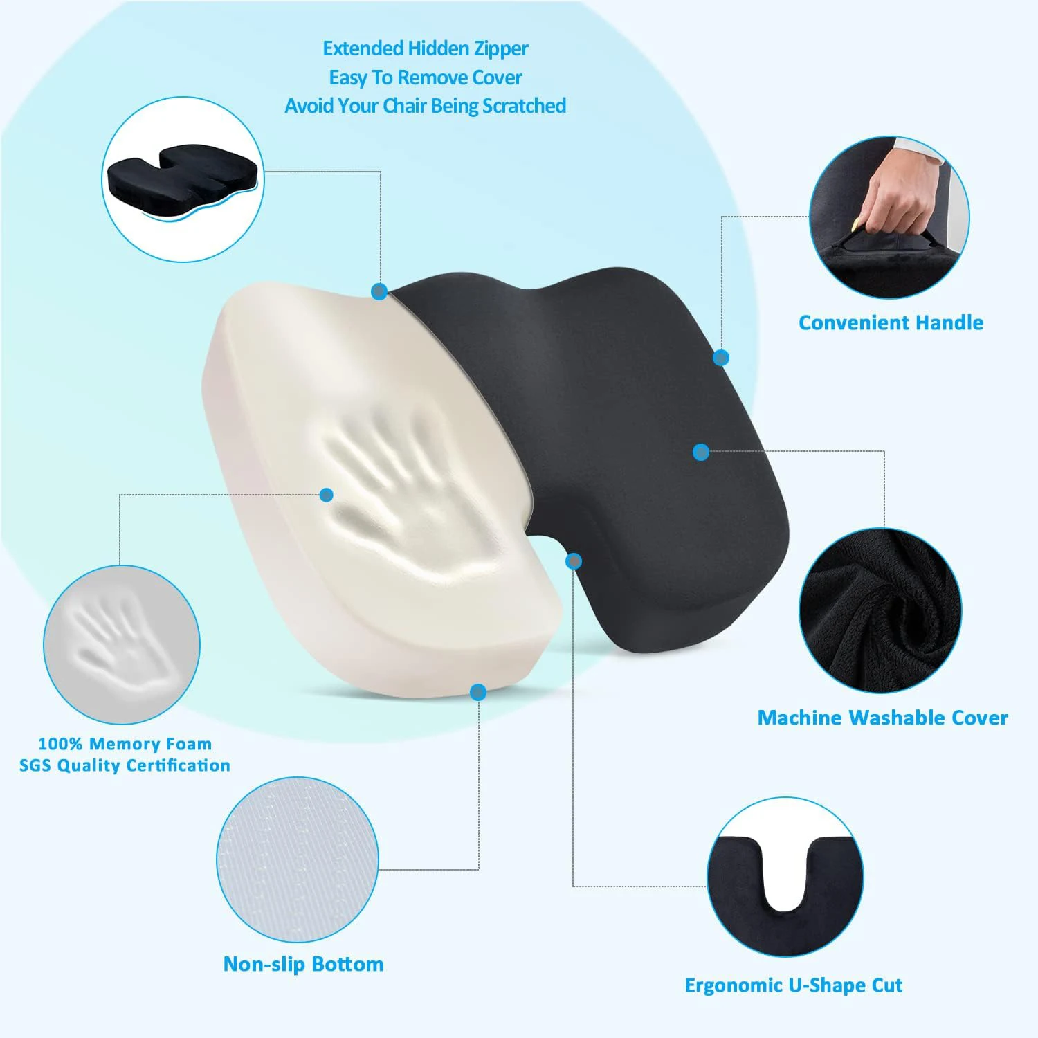 Wholesale Seat Cushion and Lumbar Support Pillow for Office Chair,Factory Direct Sell Memory Foam Lumbar Support Pillow