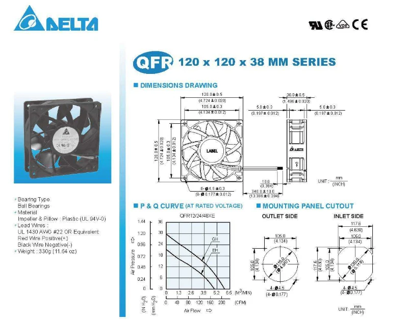 Original electric axial flow cooling fan QFR1212EHE GHE 12038 12V