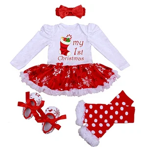 Newborn Baby Girls Christmas Romper Tutu Dress Outfit Headband Leg Warmer Shoes Made in China