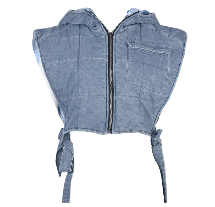 New Arrival Fashion Denim Clip Cotton Wash Hooded Sleeveless Cargo Short Vest Casual Woman Denim Vest