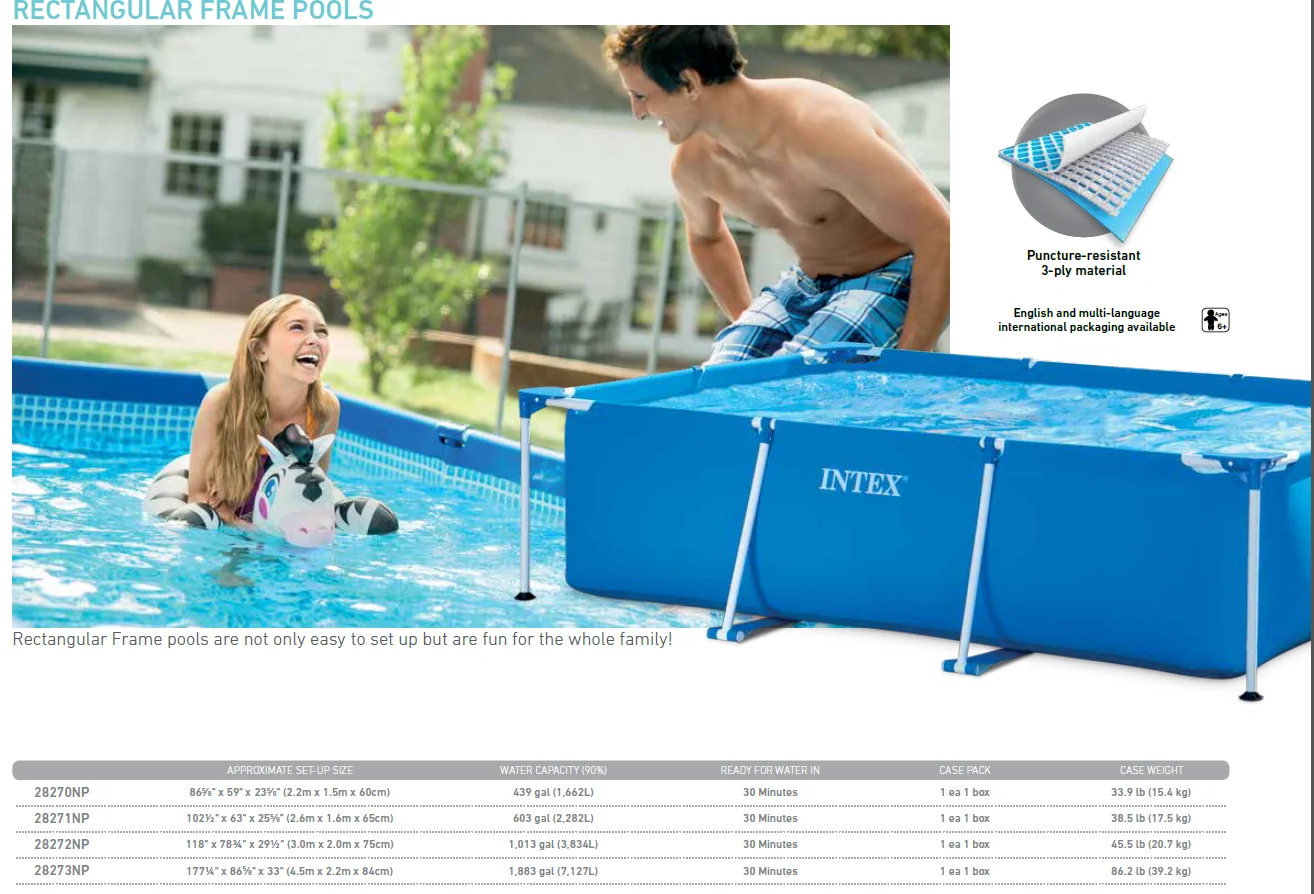 INTEX 28273 Rectangular Frame Above Ground Pool - 4.5m X 2.2m X 84cm