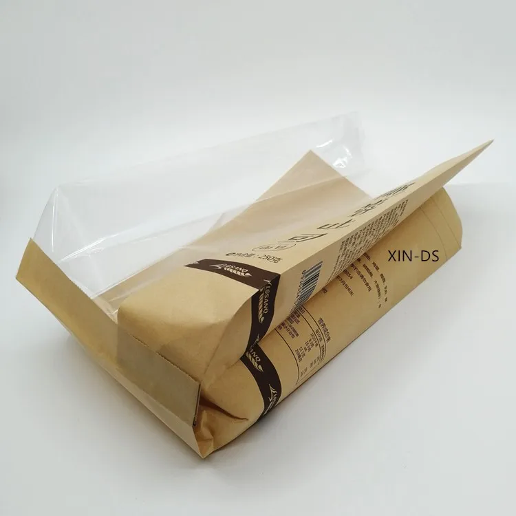 Custom print food packaging kraft paper bag with window for bread