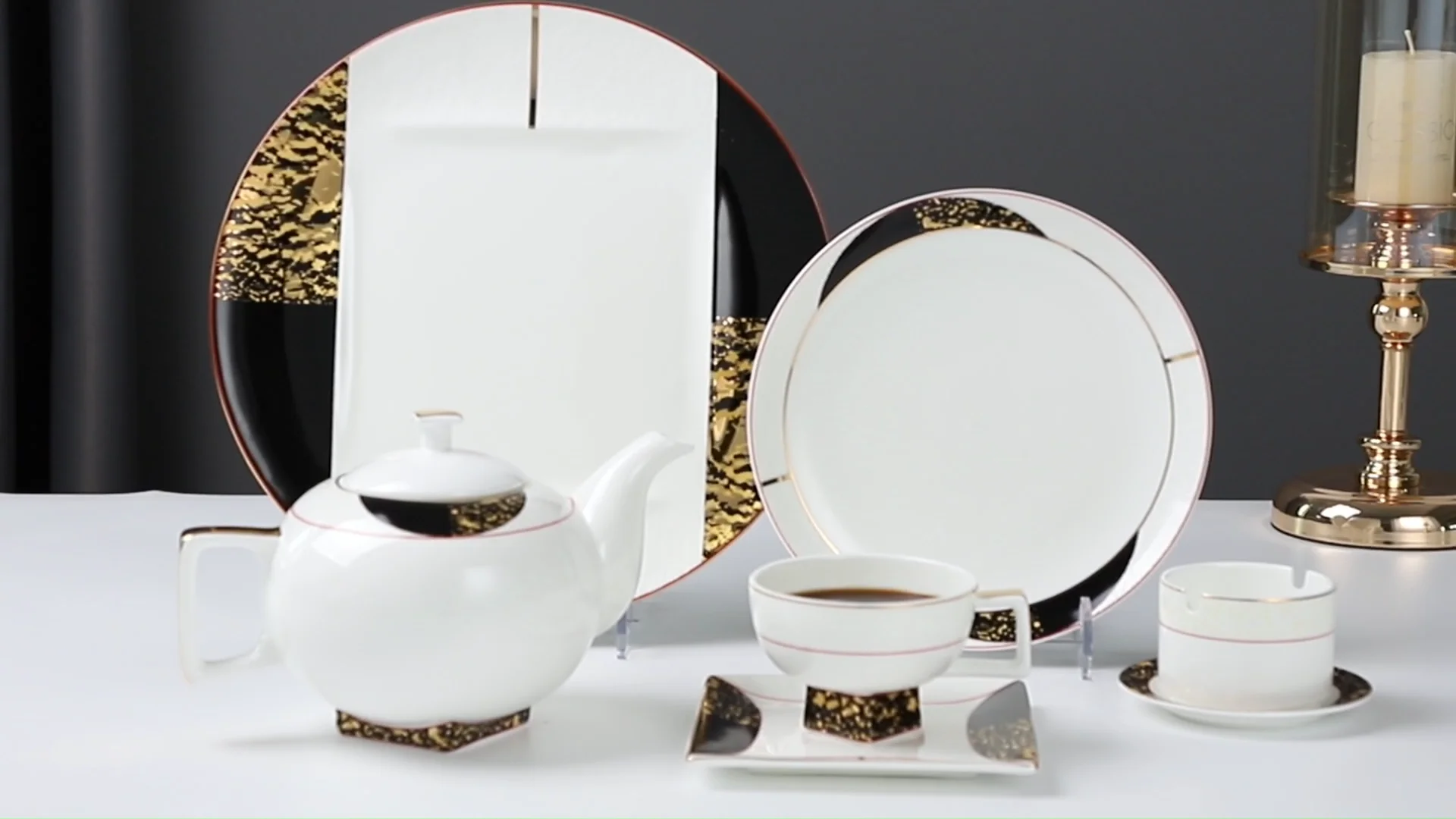 Modern Luxury Gold And Black Banquet Coffee Set Coffee Cup Set Square