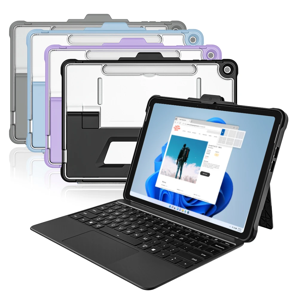 Housse de protection complète transparente résistante avec support arrière pour Microsoft Surface Pro 12, étui 2025 avec ceinture d'épaule et sangle pour les mains