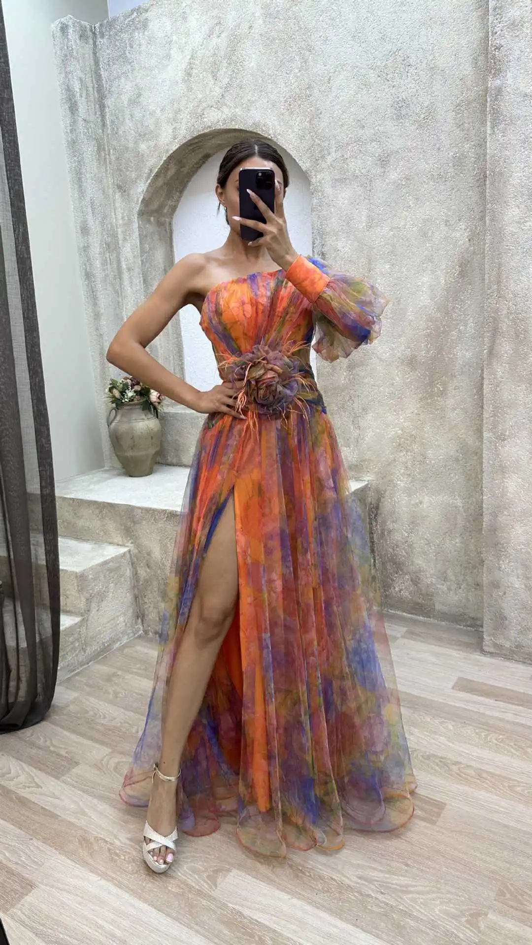 Elegant One Shoulder Tie-Dye Ball Gown for Women's Party