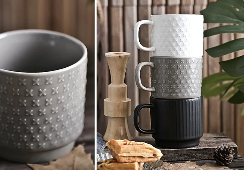 Creative embossed ceramic mugs