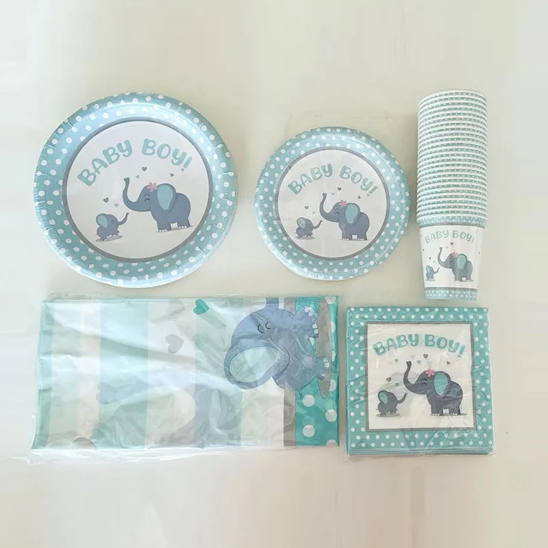 Custom Logo Dinnerware Set Paper Plates Disposable Party Tableware Baby Tableware Set Tea Cups Set for Baby Shower