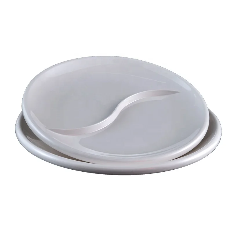 Unbreakable Restaurant Dinnerware White Round Melamine 2 Sections Compartment Portion Plate