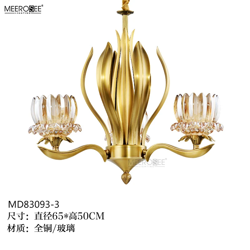 MEEROSEE Custom Made Design Copper Chandelier Glass Chandelier Light Brass Lighting Fixture MD83093