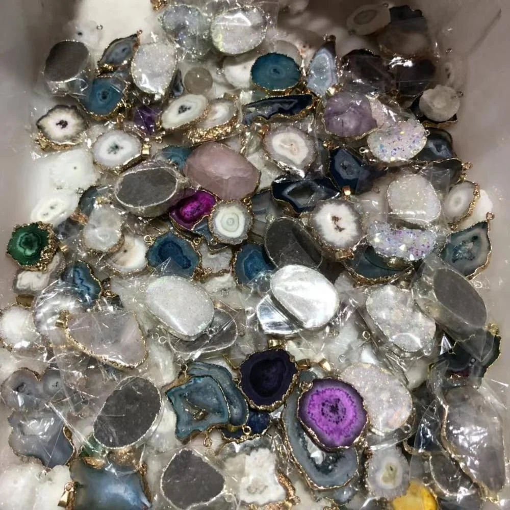 Natural Charm Healing Energy Irregular Raw Agates Druzy Stones Aura Agates Slice Pendants