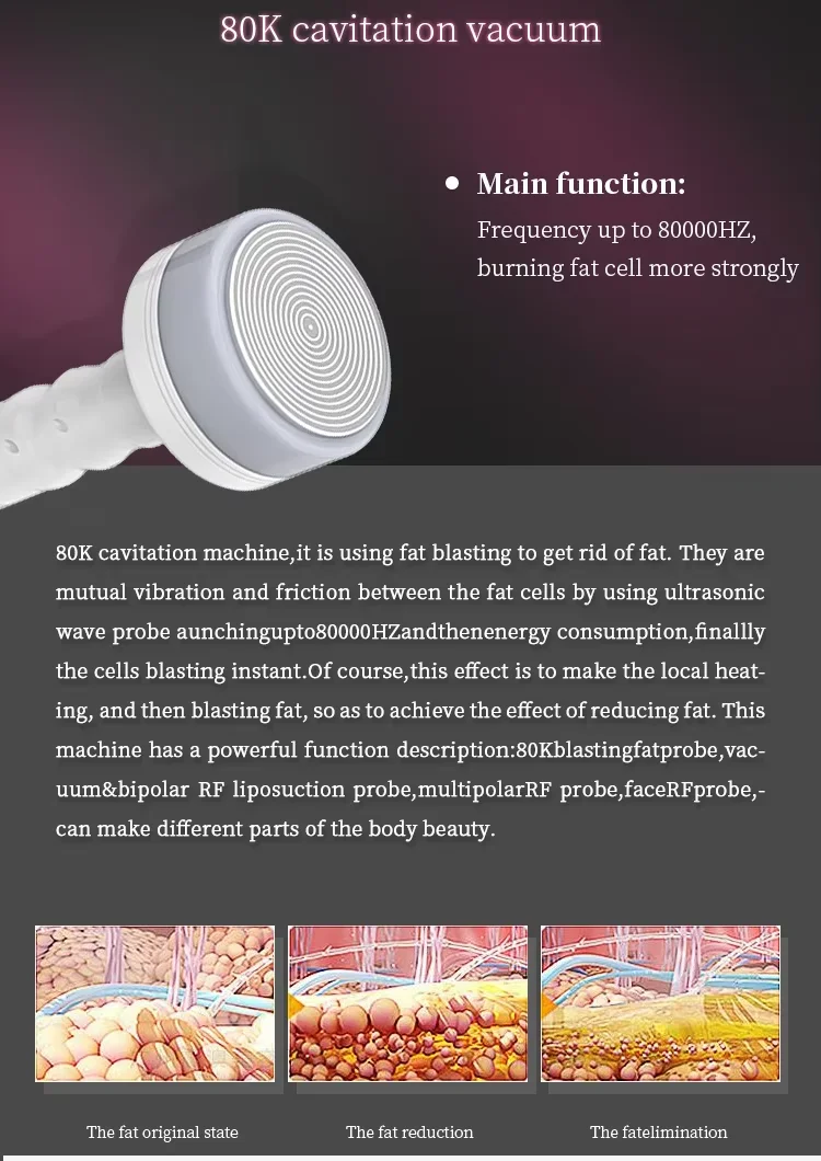 10-in-1 80K Cavitation Vacuum RF Slimming Machine 5 Shop the advanced 10-in-1 80K cavitation vacuum RF slimming machine with lipolaser and multipolar RF technology for body contouring, fat reduction, and skin tightening treatments. 10-in-1 80K Cavitation Vacuum RF Slimming Machine
