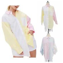 100% Cotton Colourful Blouse Casual Ladies Color Blocking Multi Boyfriend Shacket Oversize Sun Shirts for Women
