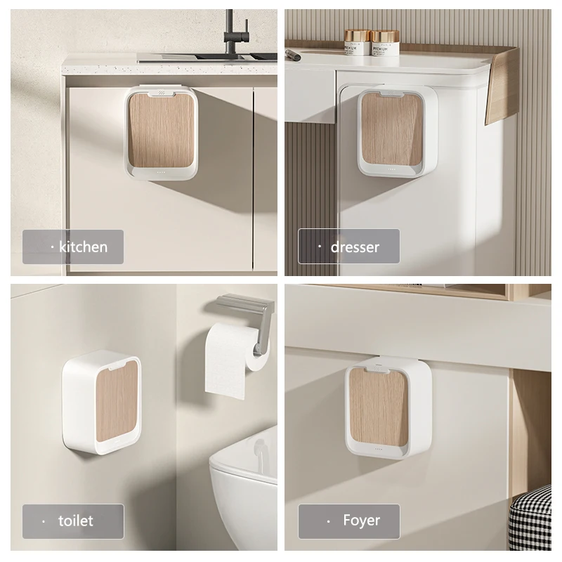 Automatic Plastic Wood Color Wall Mounted Induction Smart Dustbin Houseware Automatic Bin Trash Can with Sensor