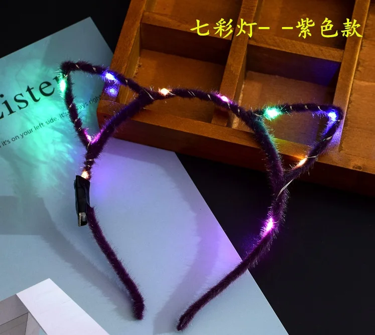 Lot 6 Bandeaux Glow In The Dark Oreilles De Chat - Accessoires Cheveux Halloween Cosplay