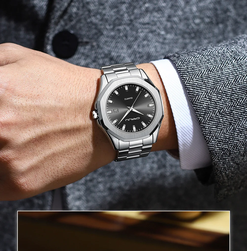 Crrju 5004 Men Watches Stainless Steel Trend Design Sport Watch Waterproof Big Dial Golden Luxury Japan Quartz Wristwatches