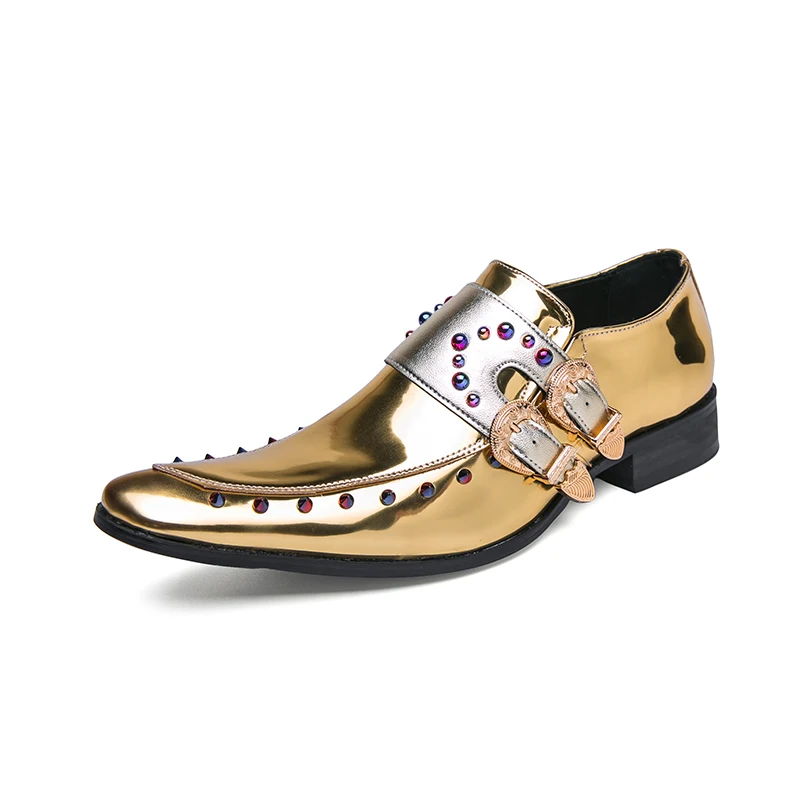 New High Quality Wholesale Gold Party Wear Shoes For Men Winklepickers Dress Shoes Fashion Cow Boy Spain Matador Style 2024