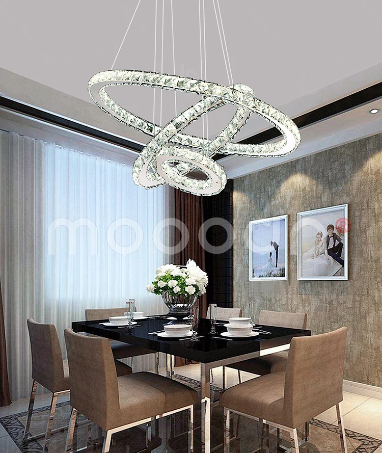 Modern adjustable round led ceiling light k9 crystal ring chandelier for dining room