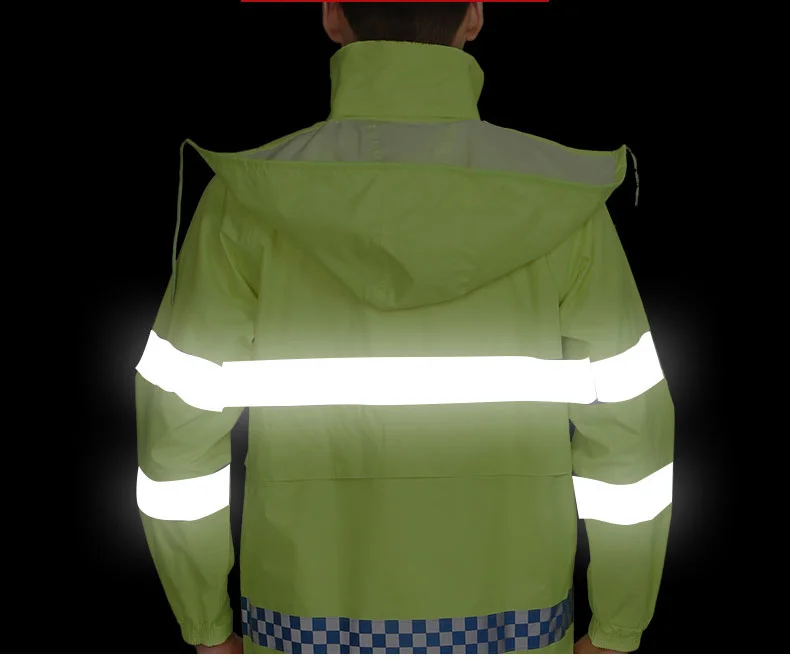Wholesale Custom Safety Jackets Reflective Fluorescent Green Rainsuit Coat Printing Men Waterproof W