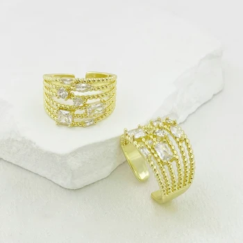 New Twist Multi-layer Cross-Set Zircon Temperament Ring Ins Trendy Vintage Brass Gold-Plated Tail Ring