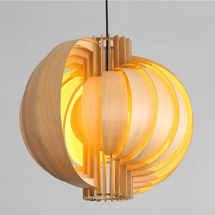 Mid-century moon pendant lamp natural oak finish