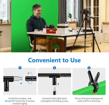 Neewer Green Screen Backdrop Kit, 5  8ft Chromakey Green Background with 5  6.6ft T-Shaped Stand and 5 Clamps for Gaming product image