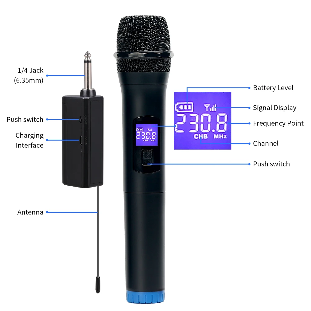 BOMGE Uhf Wireless 1 Handheld Microphone System Module with 1receiver for Audio