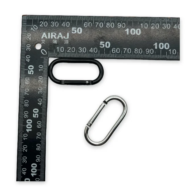 Black Silver 4.4mmx50mm Runway Type Shape Aluminum Snap Hook Carabiner Clip