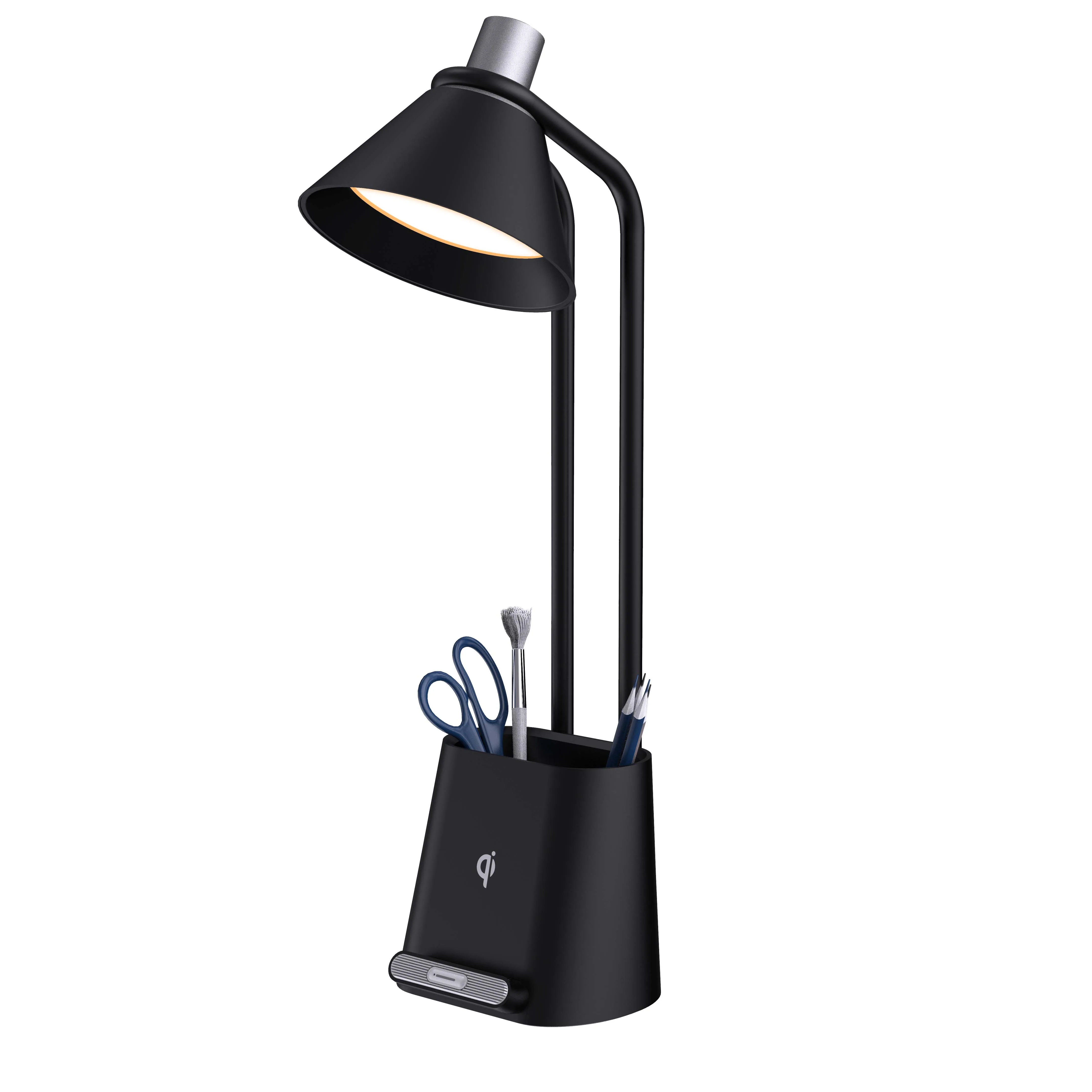 Table Lamp with Wireless Charger Light with Pen Holder 3 Grade Brightness Dimmable Desk Lamp for Children Kid Adult Study Work