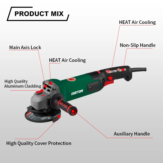 Dekton-S13302-01-115/125mm 1300W Professional Angle Grinder Machine-C&U(S&F) Bearings Inside. factory