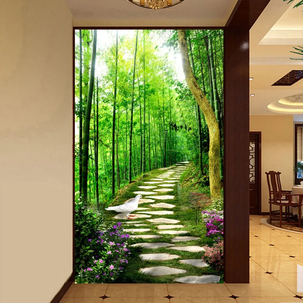 Wholesale 3D Mural Wallpaper Custom Size Bamboo Forest Small Road ...